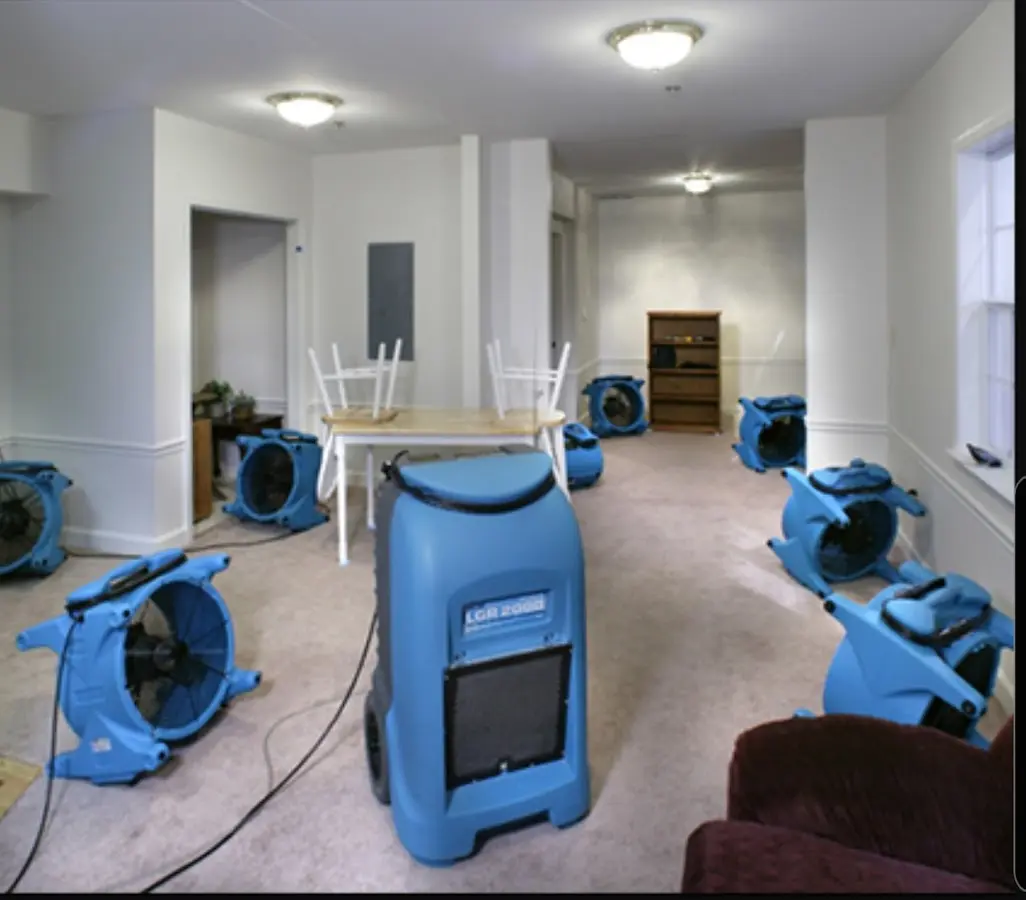 Air movers and dehumidifier setup for Water Damage Restoration in Meadow Lakes